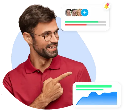 woman wearing glasses looking at graphs that are positive