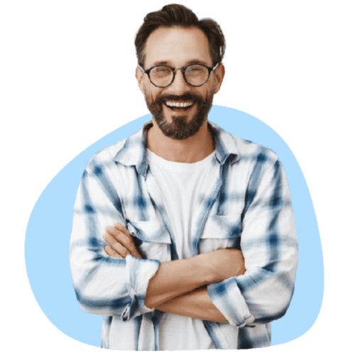 woman wearing glasses looking at graphs that are positive