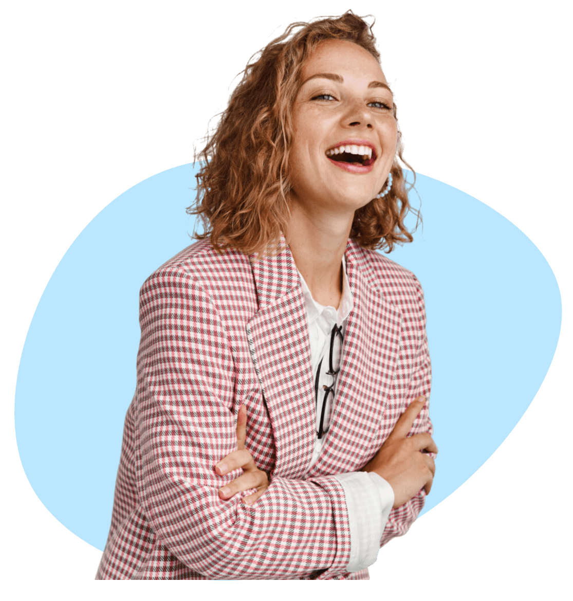 woman smiling because her linkedin account became famous