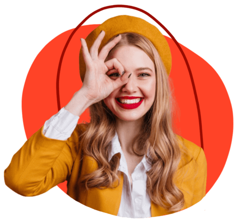 man in blue smiling and pointing to the right