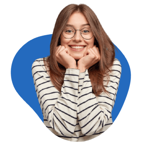 man in blue smiling and pointing to the right