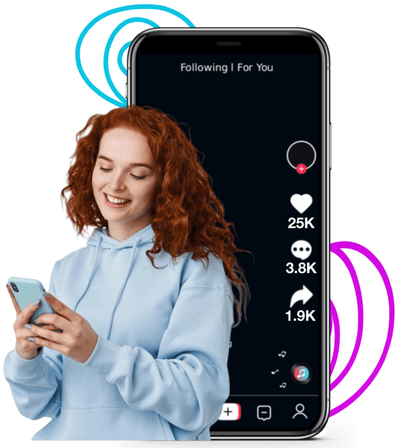 woman on her phone standing in front of the tiktok app